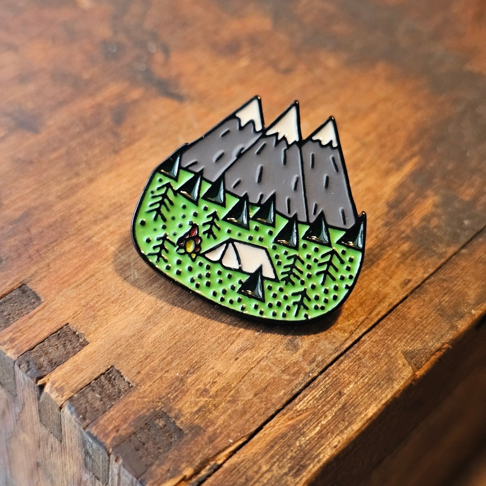 Enamel Pin Unisex OS Green Mountain Camping Tent Nature Outdoor